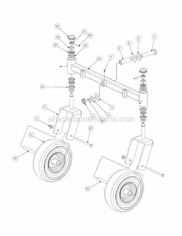 Front Caster Assembly Diagram and Parts List for M48-HN 53BB5E6V750-20-HP-OHV Cub Cadet Lawn Tractor